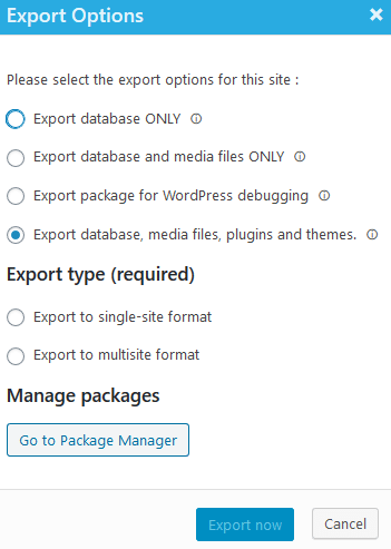 Export options