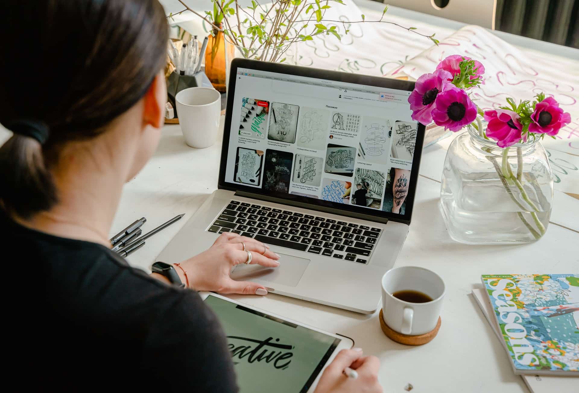 Woman looking at fonts