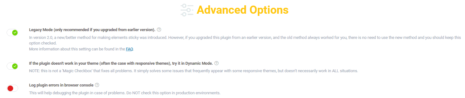 WP Sticky advanced options