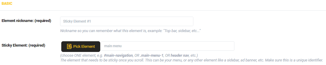 WP Sticky pick element