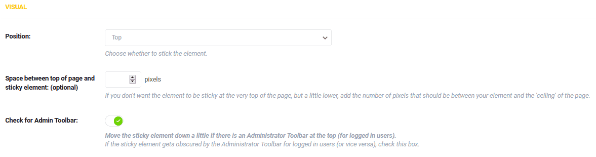 WP Sticky visual settings