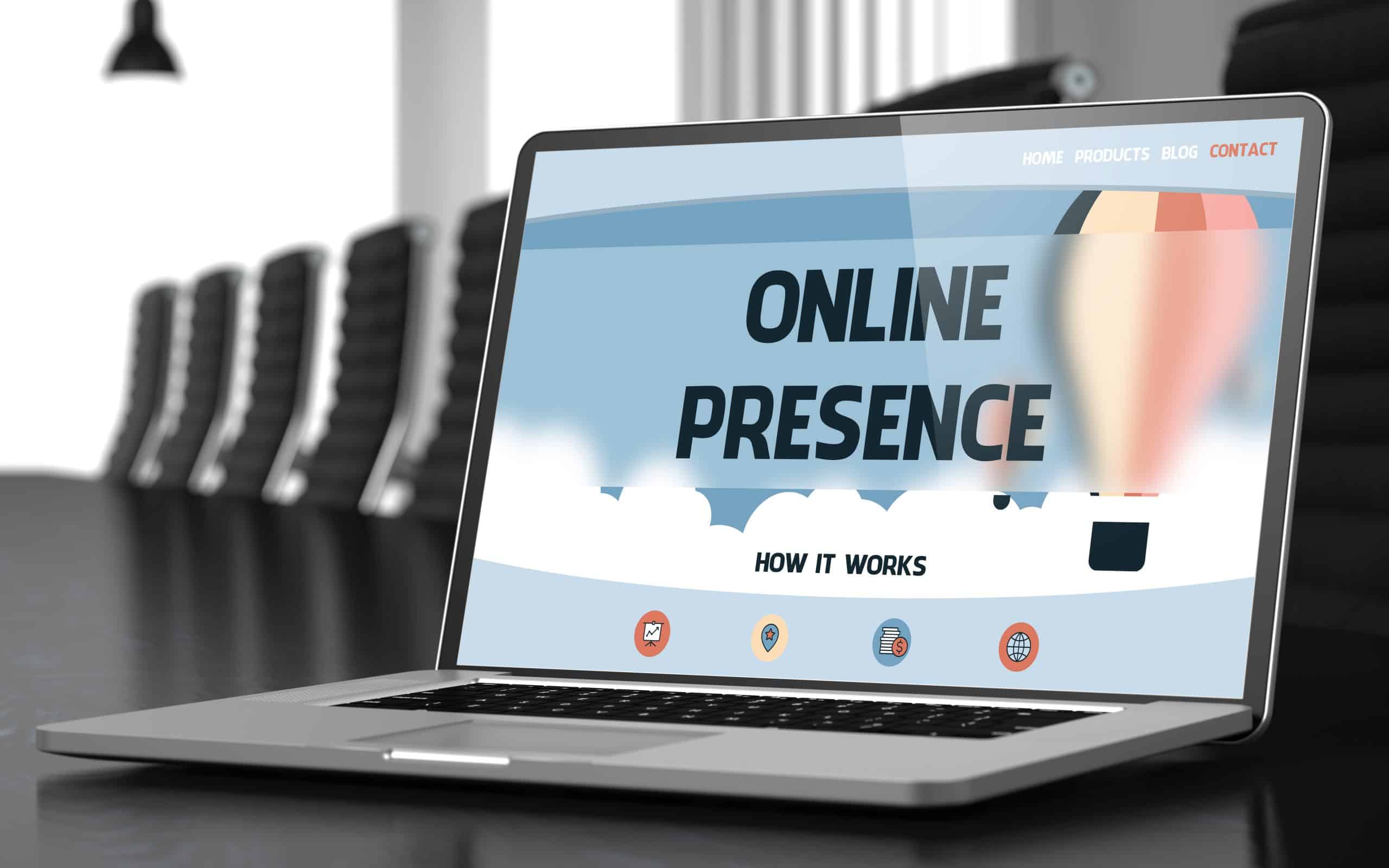 Online presence illustration on laptop