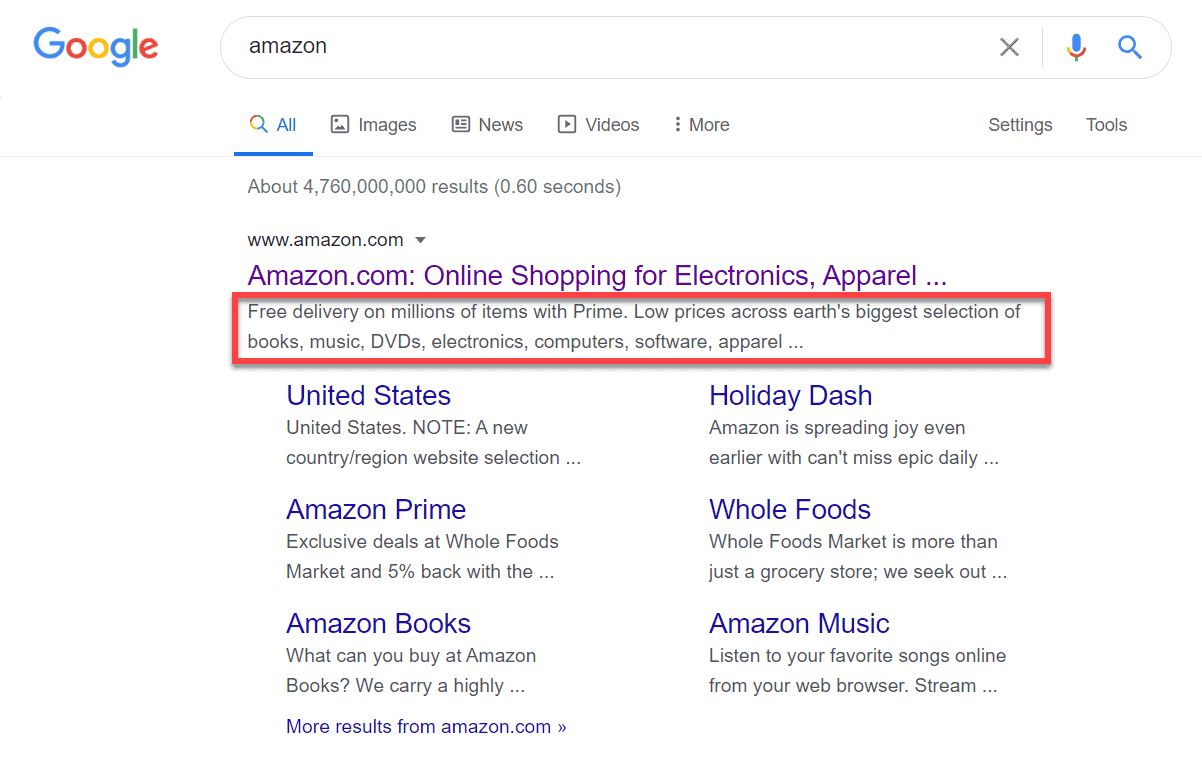 Amazon Google search