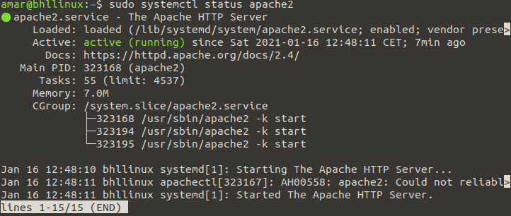 Checking on apache2 status
