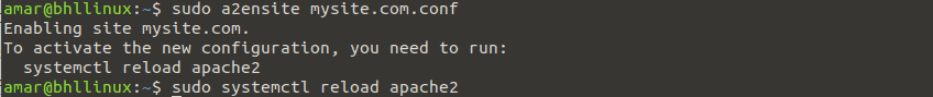 Enabling mysite.com.conf and reloading apache2