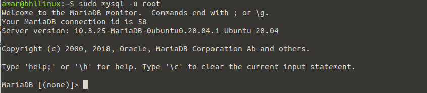 Entering MariaDB shell in Ubuntu Linux
