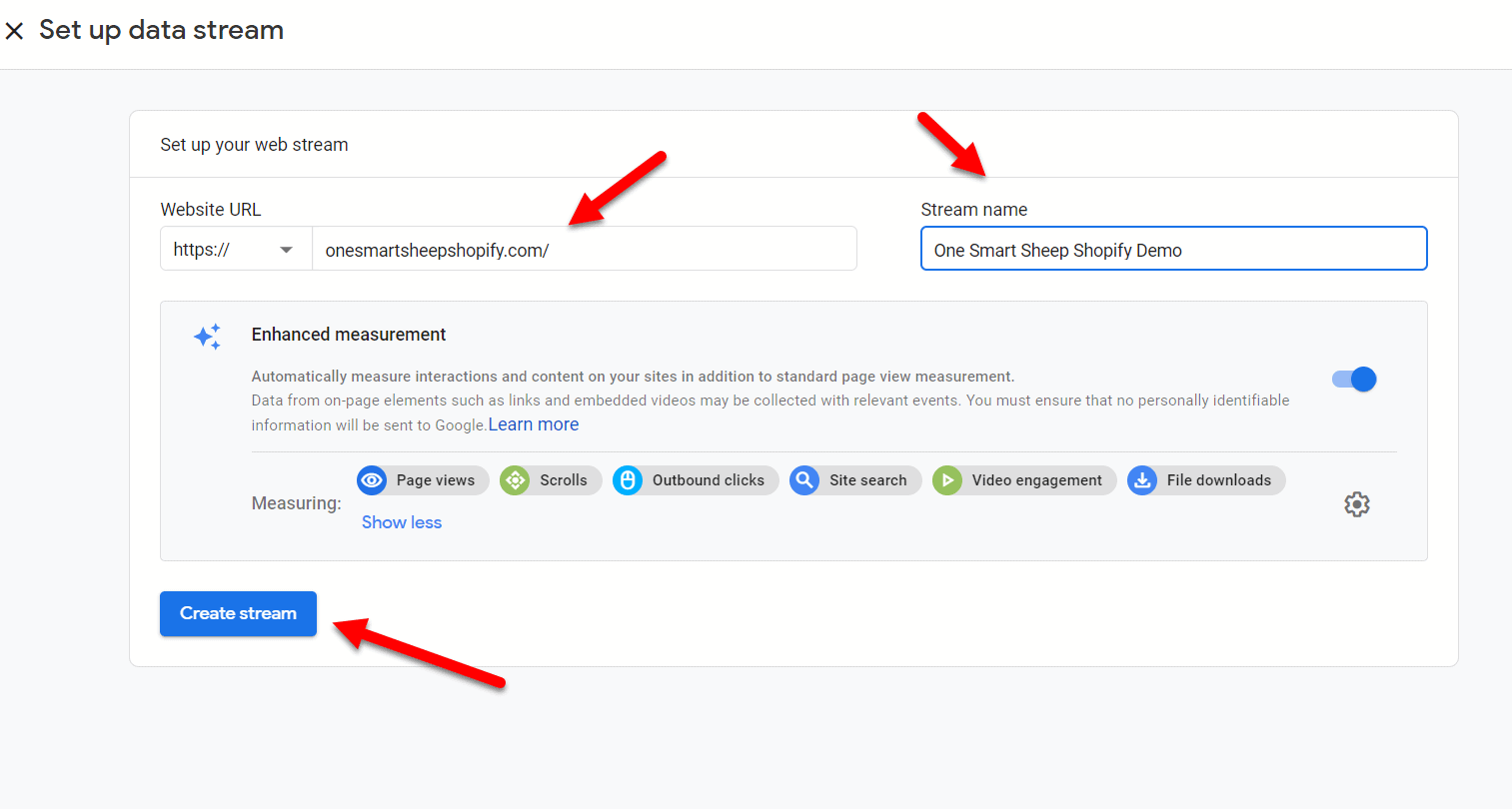 Google Analytics set up data stream