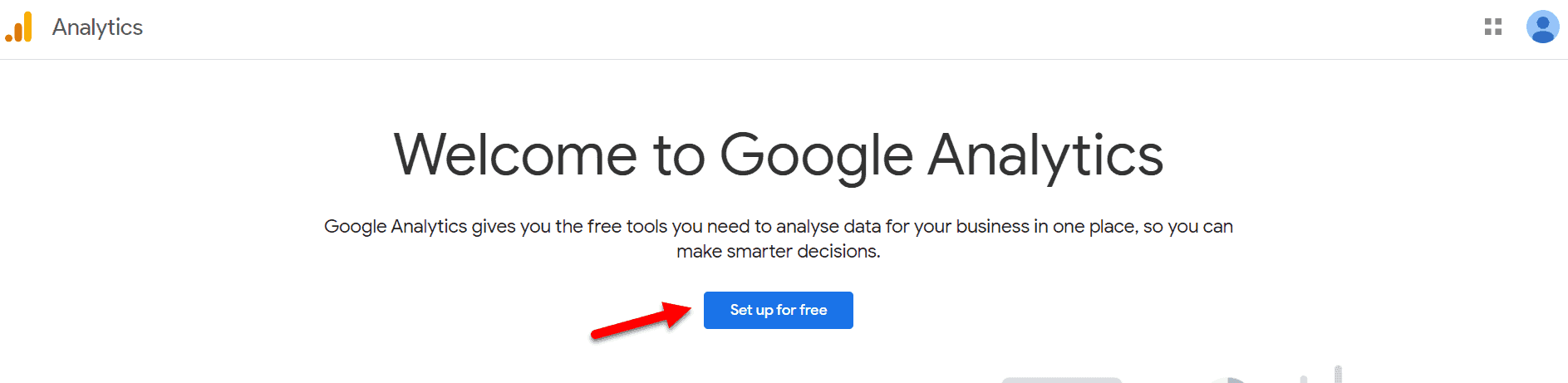 Google Analytics welcome page