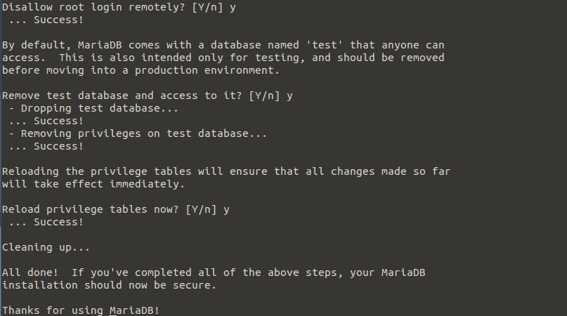 Setting basic security for MariaDB in Ubuntu Linux