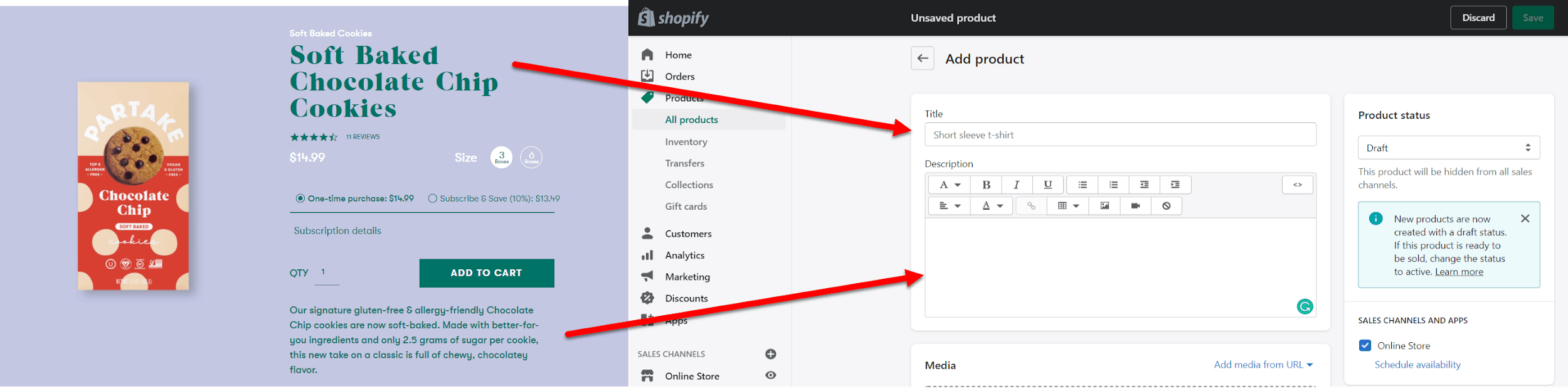 Shopify product and description