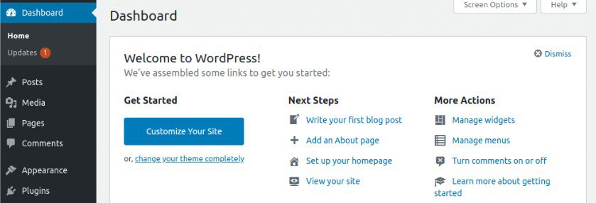 WordPress dashboard