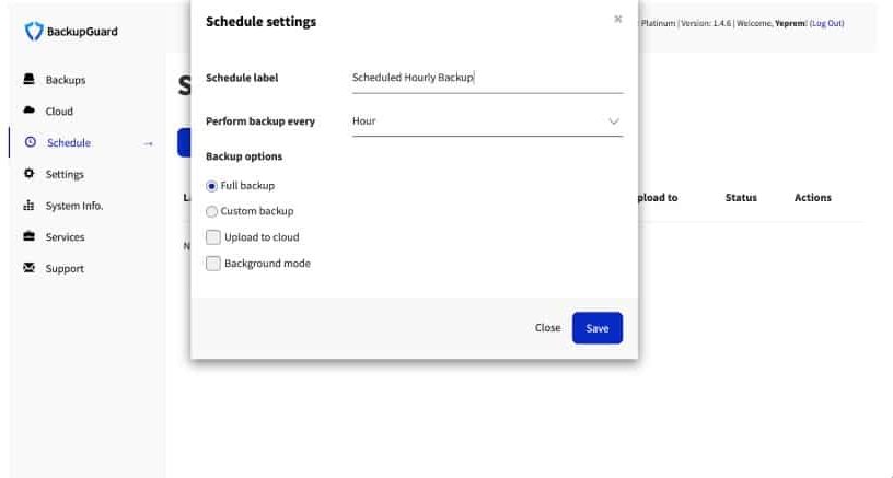 BackupGuard schedule tab