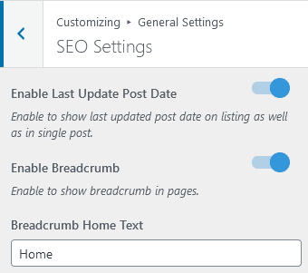 Blossom travel theme SEO settings 