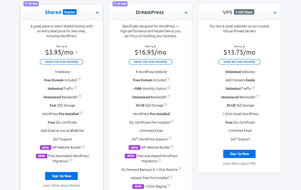 Dreamhost hosting options