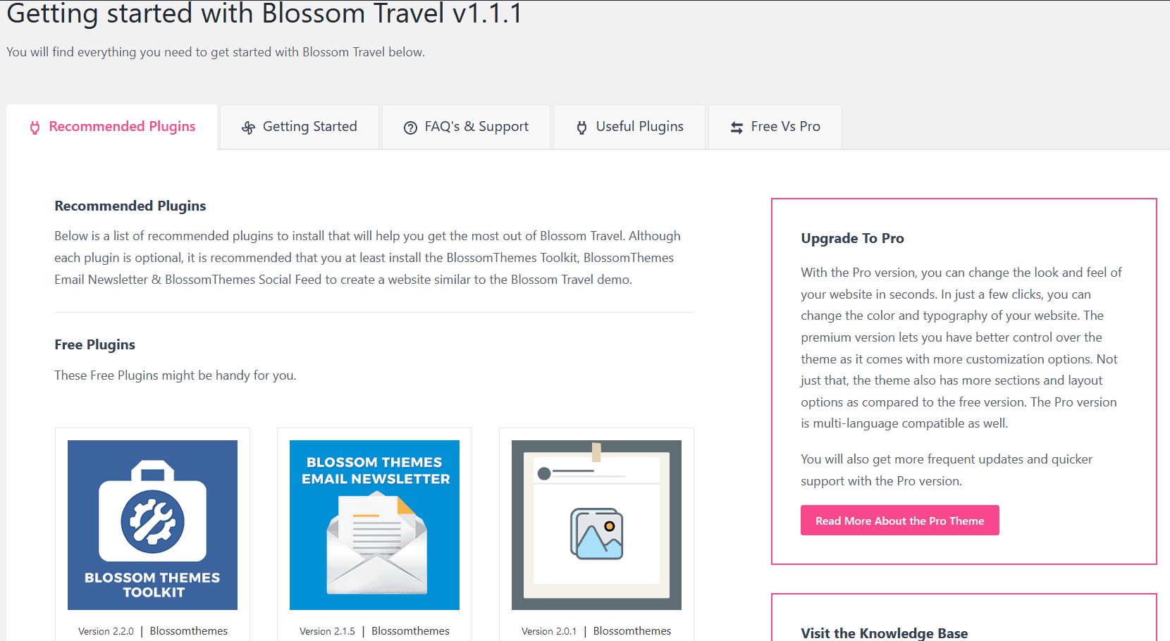 Getting started with Blossom travel theme page