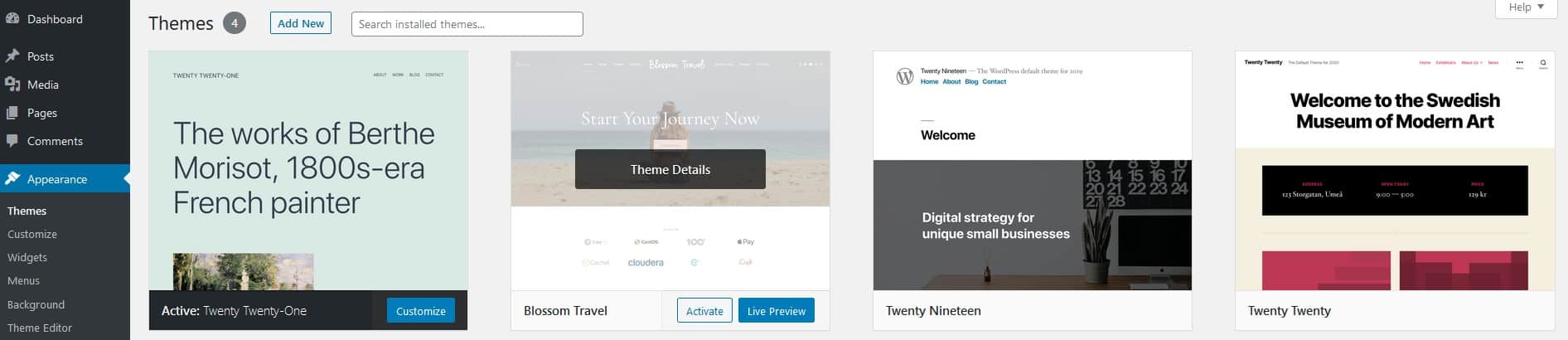 WordPress appearance tab part 2