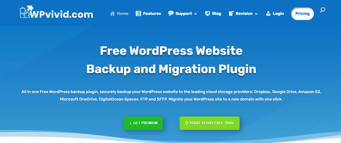 WPvivid landing page