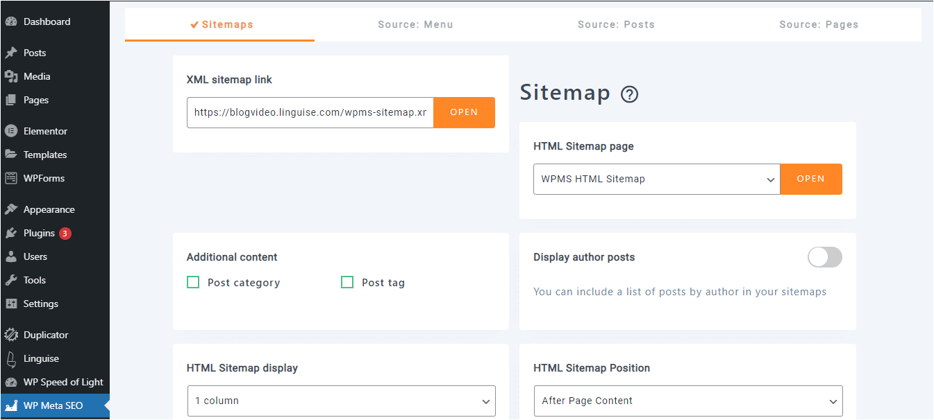 Translating website sitemap