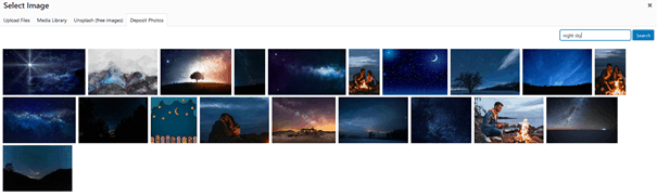 Integrated Unsplash gallery