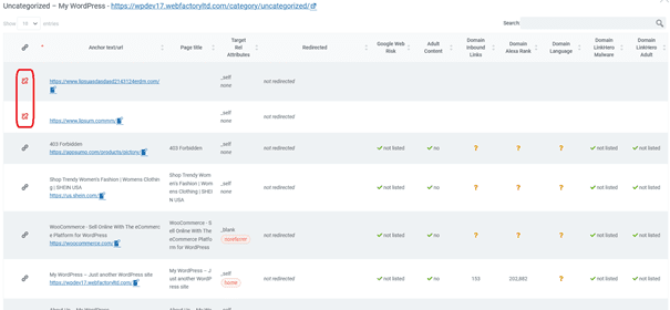 WP 301 Redirects link scanner broken links