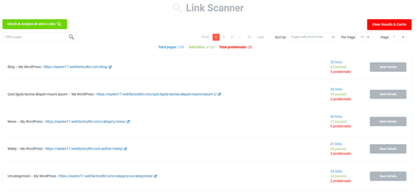 WP 301 Redirects link scanner page list