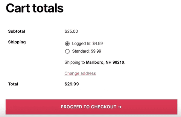 Cart totals with 2 shipping options
