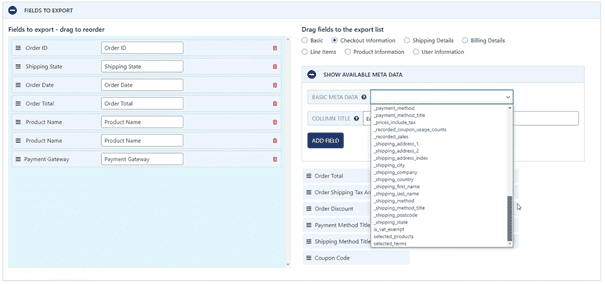 WooCommerce Order Export Pro metadata