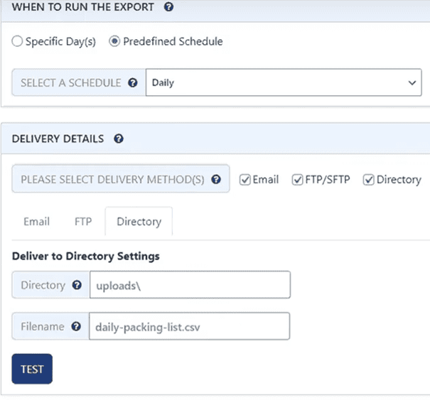 WooCommerce Order Export Pro test option