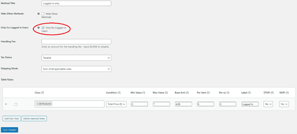 WooCommerce Table Rate Shipping only for logged-in users option