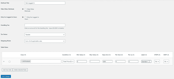 WooCommerce Table Rate Shipping shipping method settings