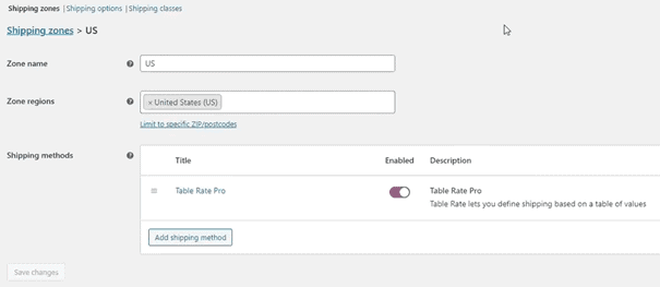 WooCommerce Table Rate Shipping plugin shipping zones