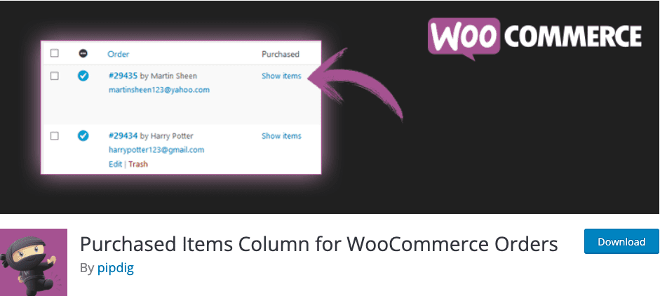 Purchased Items Column for WooCommerce Orders