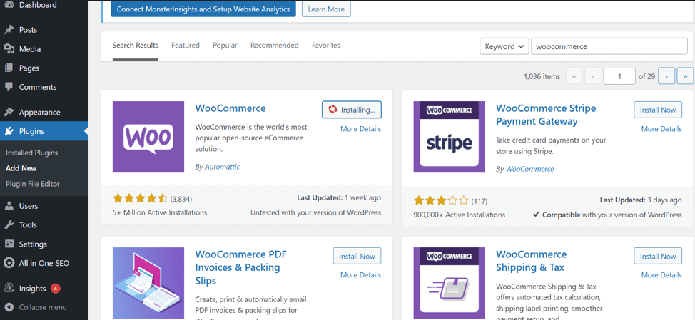 Plugins search results WooCommerce