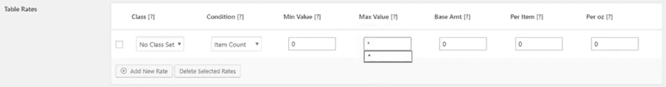 WooCommerce Table Rate Shipping Pro Table Rates Max Value