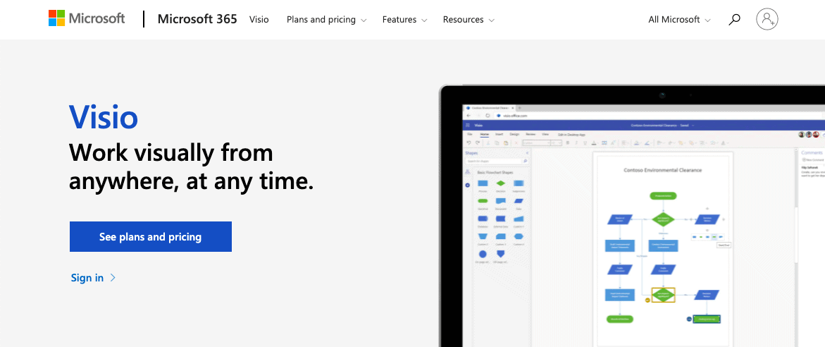 Microsoft Visio landing page
