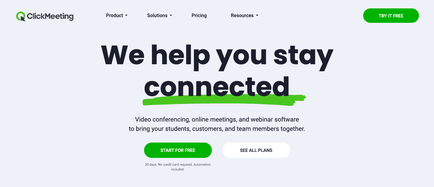 ClickMeeting landing page