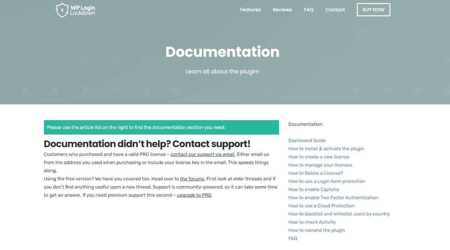 Support and plugin documentation
